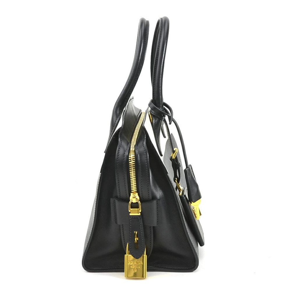 Prada 2way White Leather Bag Black Shoulder Gold Esplanade